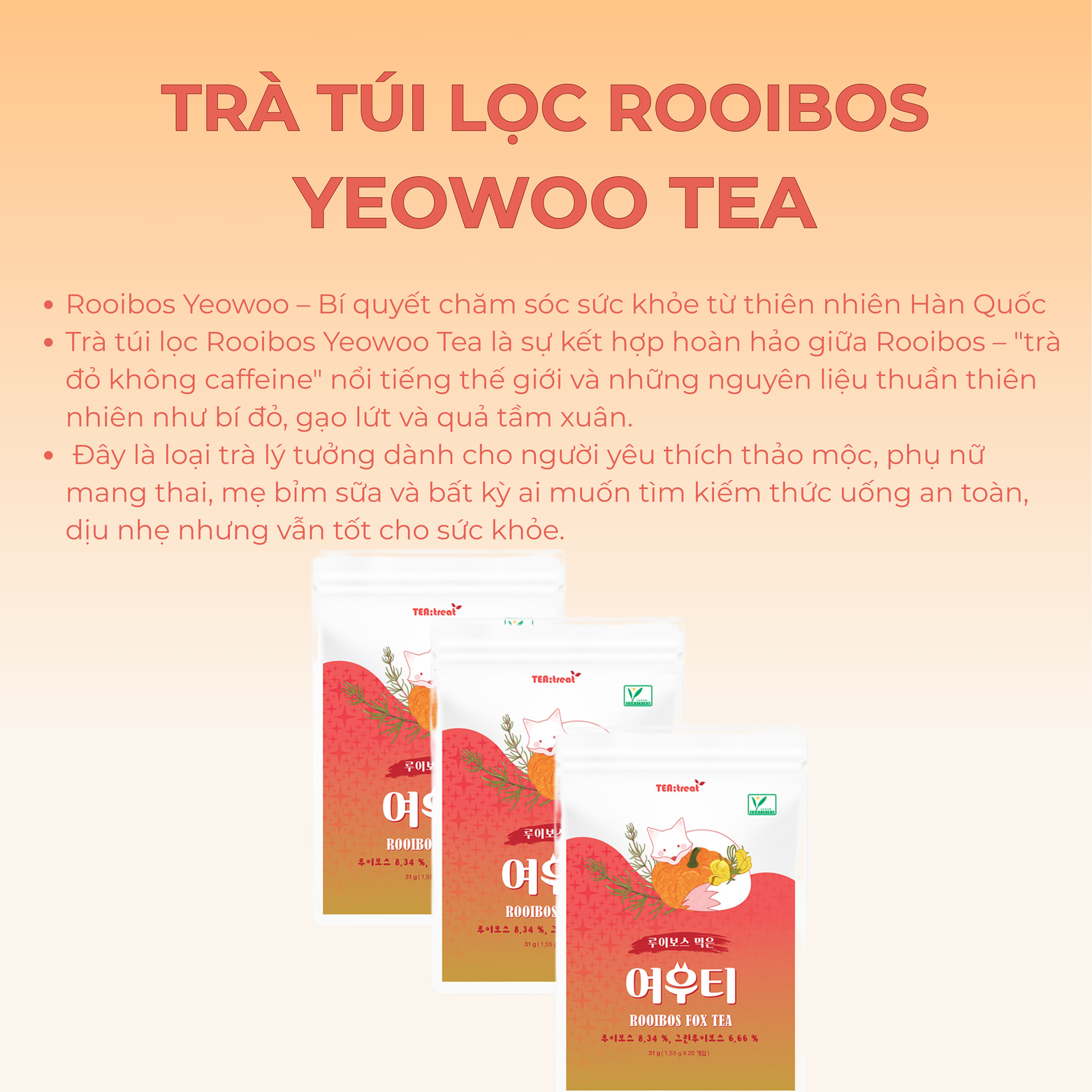 Trà Túi Lọc Thảo Mộc Rooibos Yeowoo Tea 20 Gói