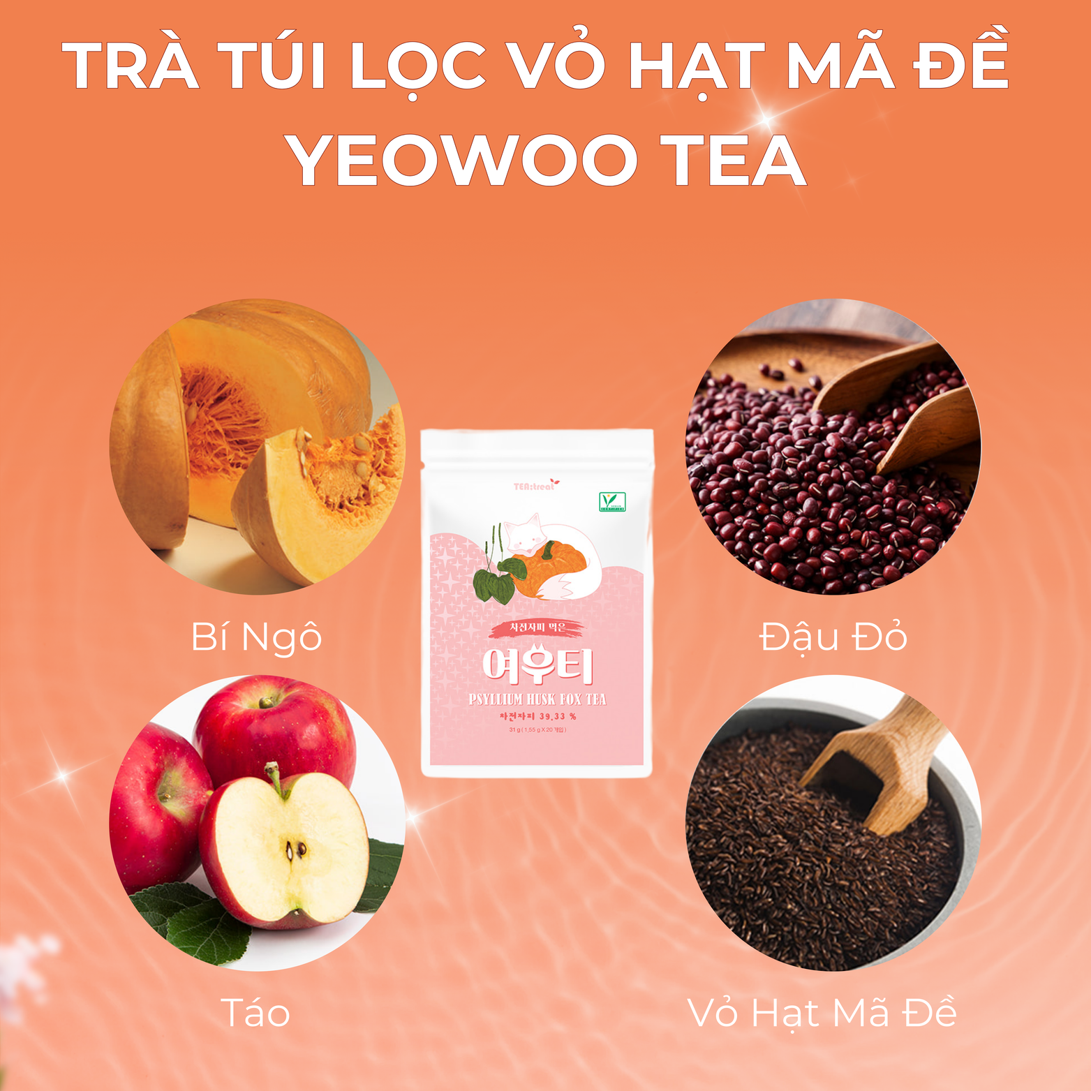 Trà Túi Lọc Vỏ Hạt Mã Đề Hỗ Trợ Đường Ruột Yeowoo 20 Túi