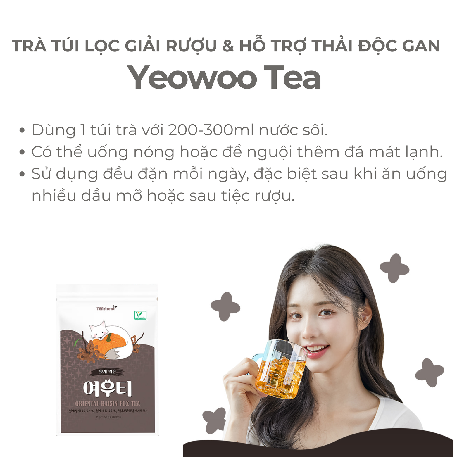 Trà Túi Lọc Giải Rượu Và Hỗ Trợ Thải Độc Gan Yeowoo Tea 20 Gói