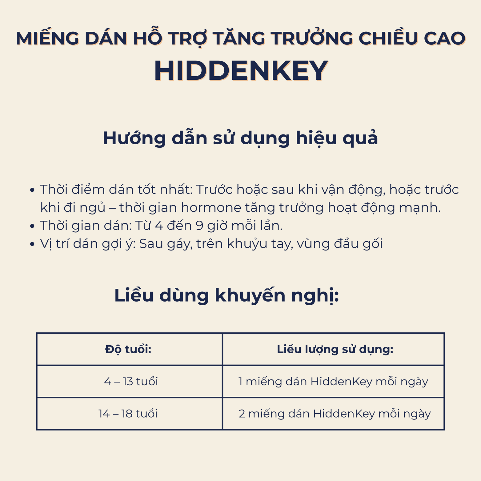 Miếng Dán Hỗ Trợ Tăng Trưởng Chiều Cao Cho Trẻ Em HiddenKey