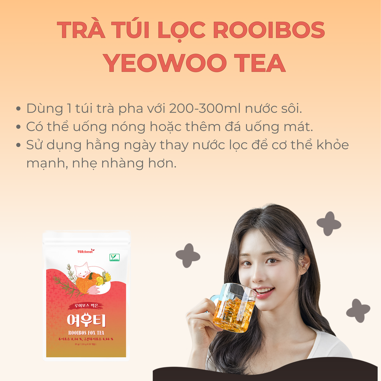 Trà Túi Lọc Thảo Mộc Rooibos Yeowoo Tea 20 Gói