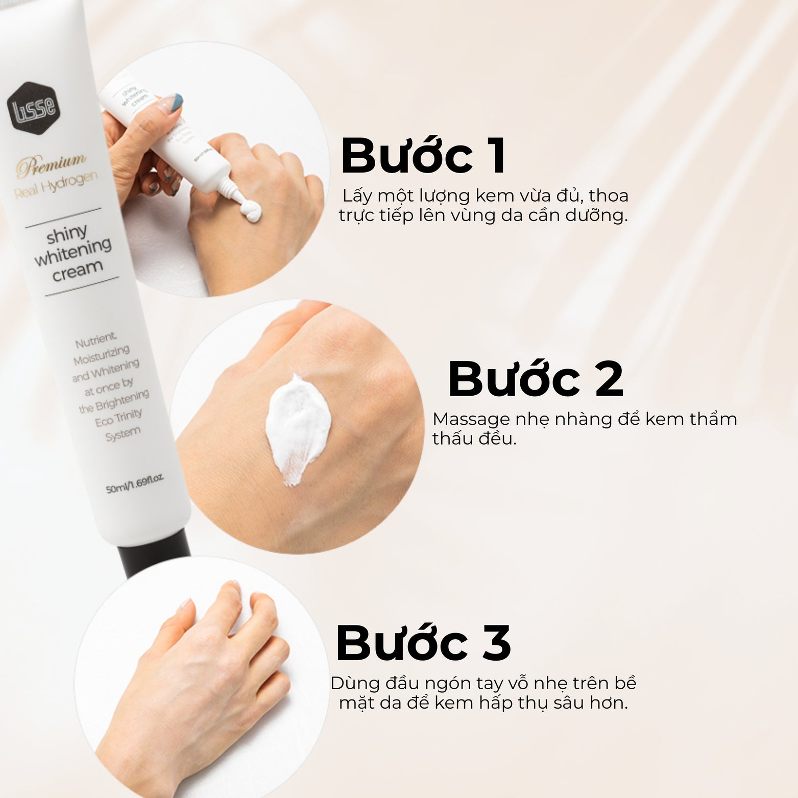 Kem Face Dưỡng Trắng Da Lisse Real Hydrogen Shiny Whitening Cream Tuýp 50ml