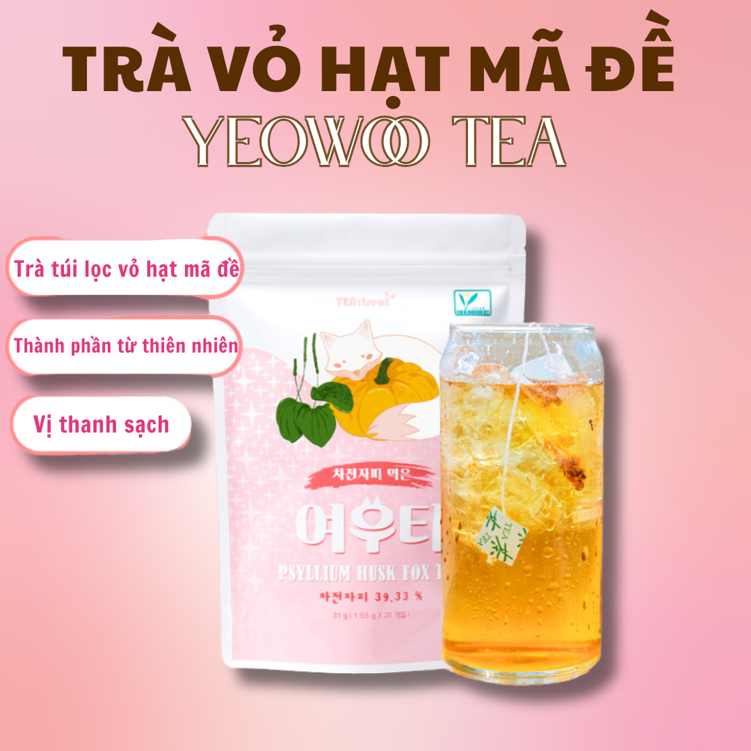 Trà Túi Lọc Vỏ Hạt Mã Đề Hỗ Trợ Đường Ruột Yeowoo 20 Túi